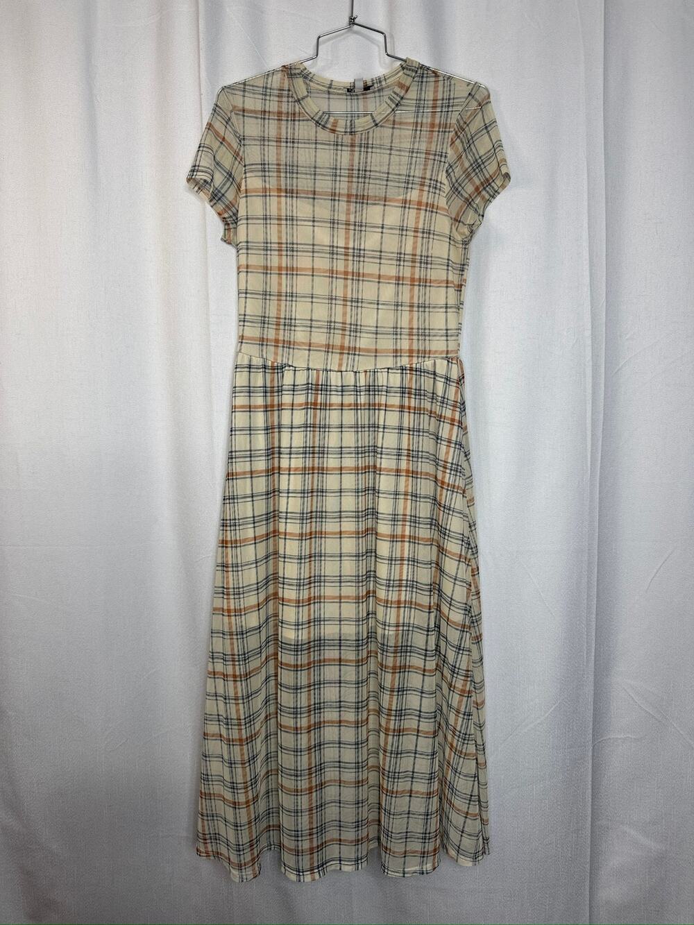 398. AUW Plaid Mock Neck Midi Dress Size XS